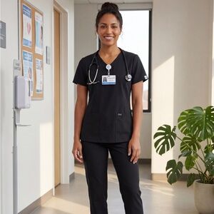 CHEROKEE INFINITY Figs Black Women's Scoop Neck Scrub Top. Size XS